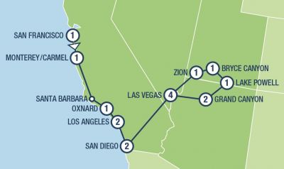 Map showing the Tour regions